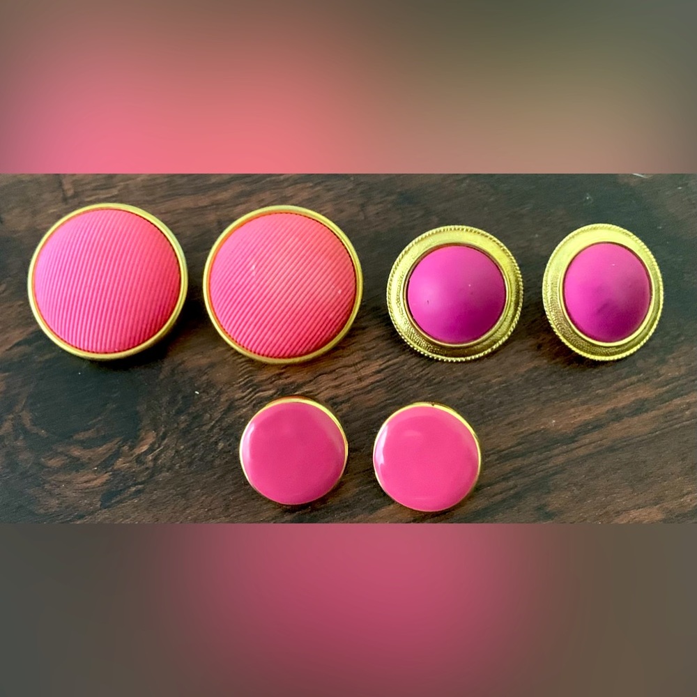 Set of 3 vintage pink and gold tone earrings